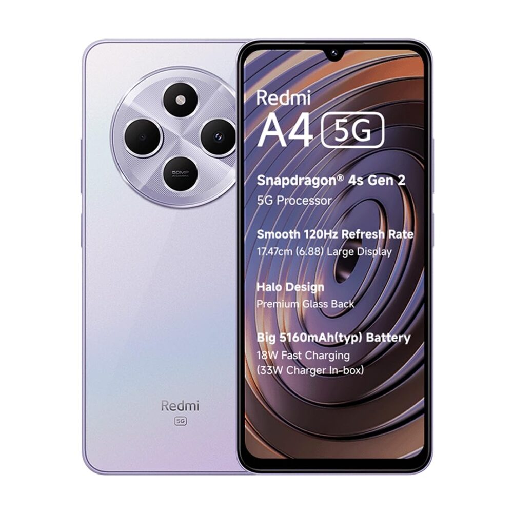 Redmi A4 5G (Sparkle Purple, 4GB RAM, 128GB Storage) | Global Debut SD 4s Gen 2 | Segment Largest 6.88in 120Hz | 50MP Dual Camera | Free 33W Charger in Box