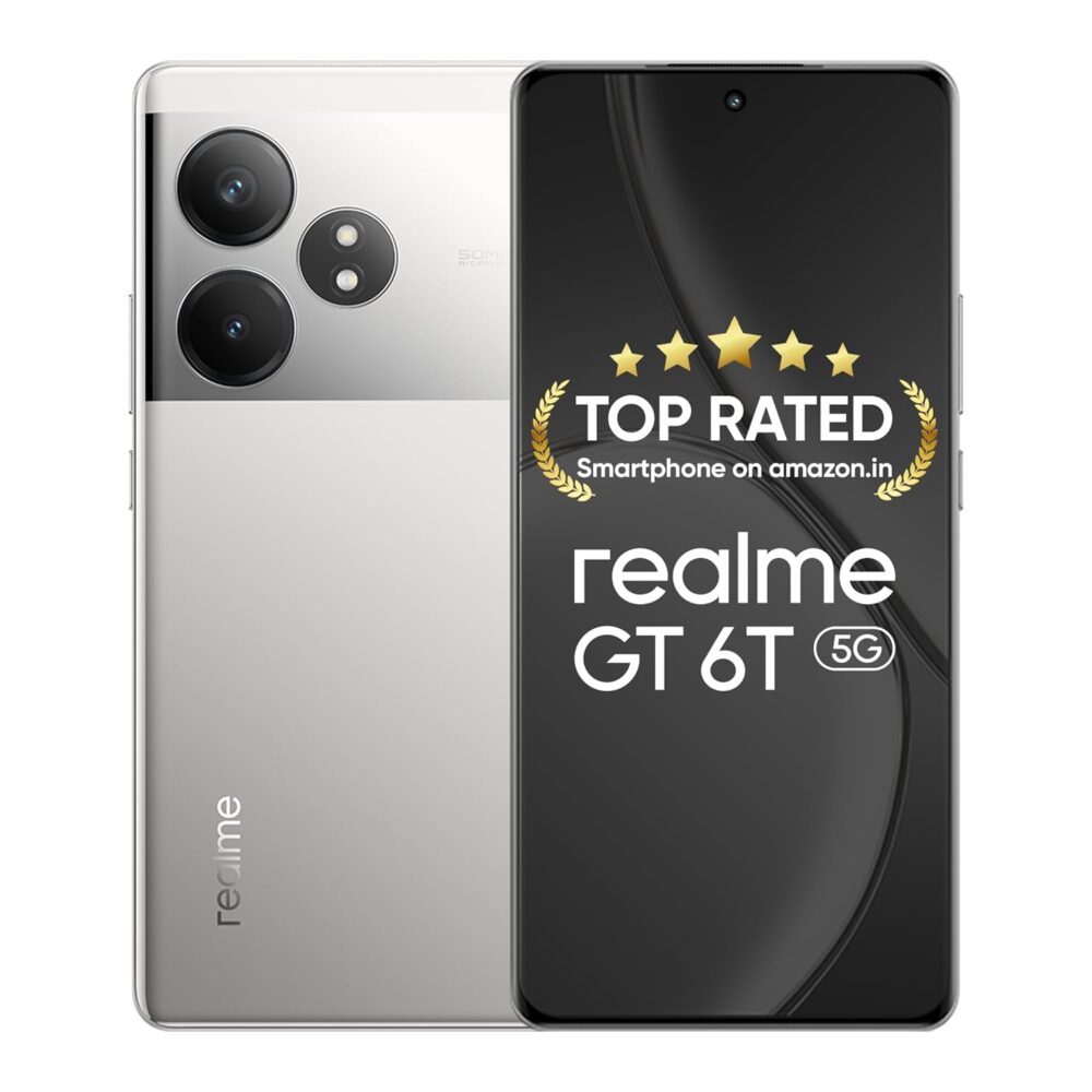 Realme GT 6T 5G (Fluid Silver,8GB RAM+128GB Storage) | India's 1st 7+ Gen 3 Flagship Chipset | 1.5M+AnTuTu Score | 5500mAh+120W | The World's Brightest Flagship Display