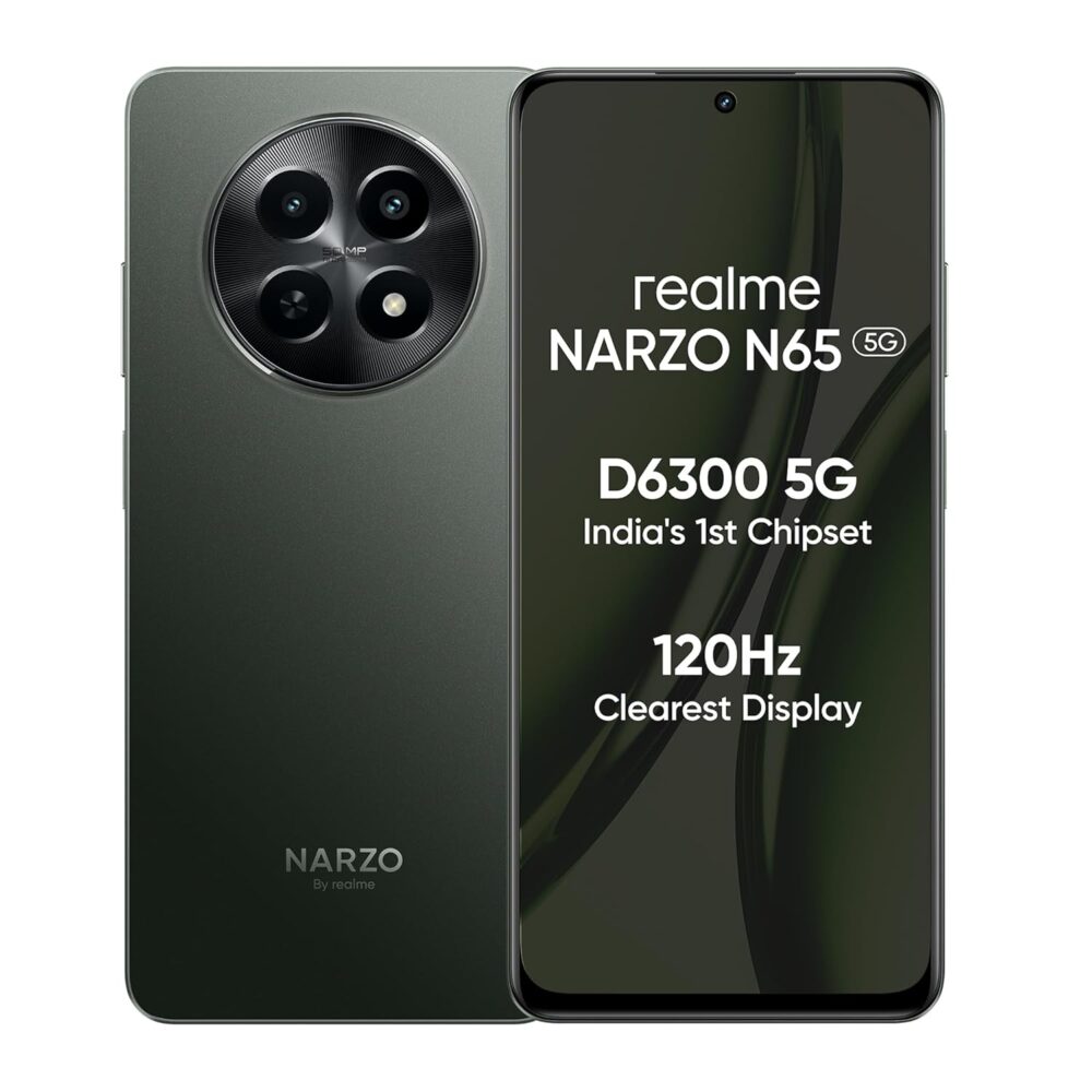 Realme NARZO N65 5G (Deep Green 4GB RAM, 128GB Storage) India's 1st D6300 5G Chipset | Ultra Slim 190g Design | 120Hz Eye Comfort Display | 50MP AI Camera| Charger in The Box