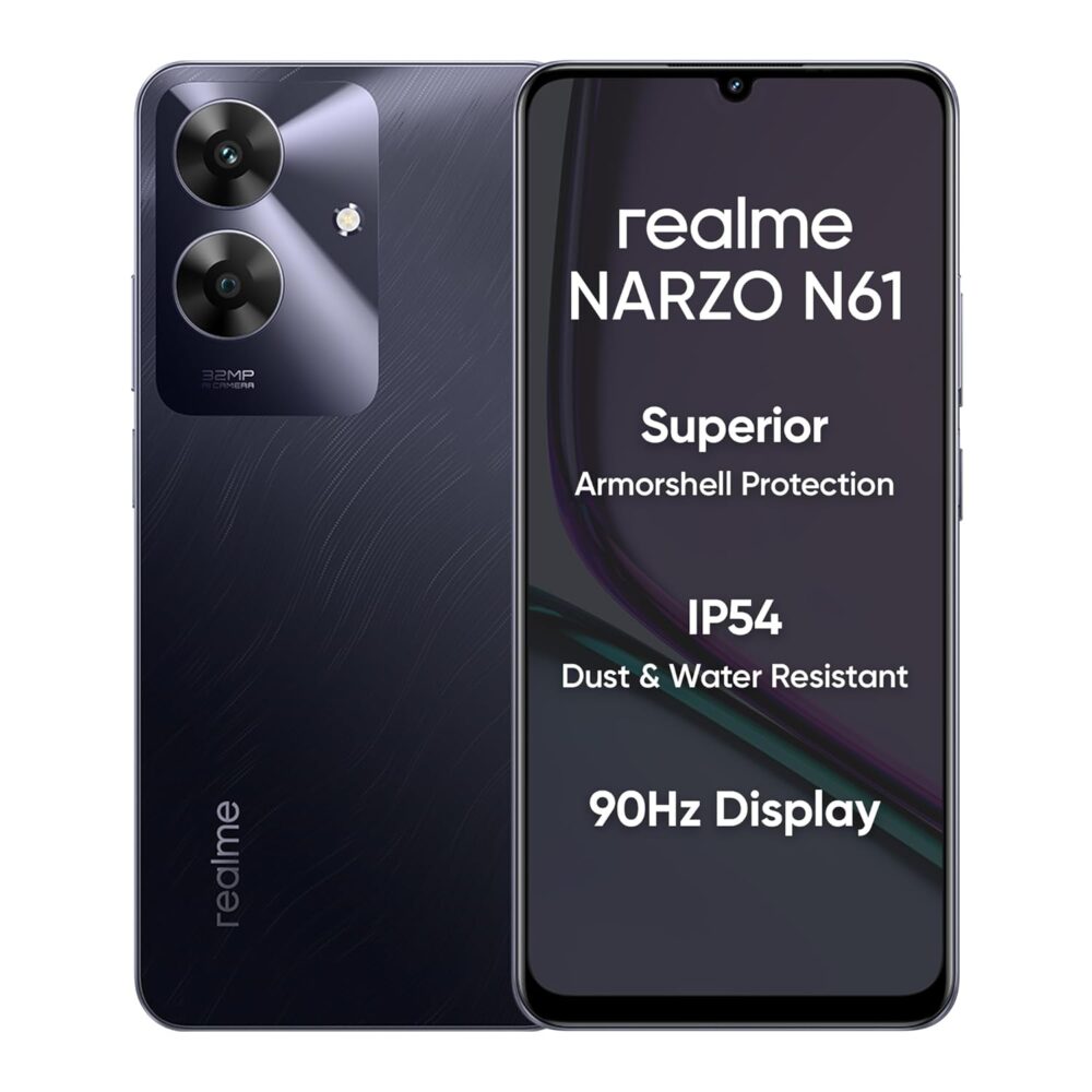 Realme NARZO N61 (Marble Black, 4GB RAM+64GB Storage) 90Hz Eye Comfort Display | IP54 Dust & Water Resistance | 48-Month Fluency | Charger in The Box