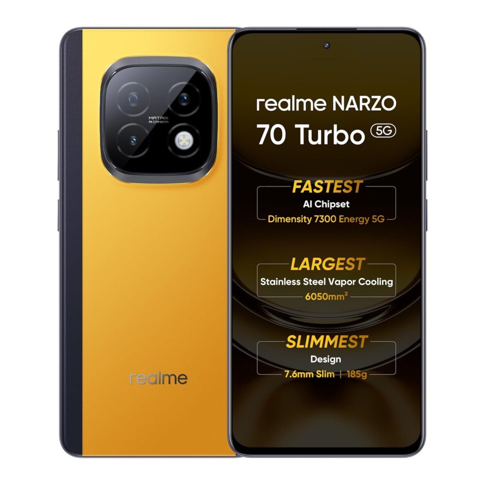 Realme NARZO 70 Turbo 5G (Turbo Yellow,6GB RAM,128GB Storage) | Segment's Fastest Dimensity 7300 Energy 5G Chipset | Motorsports Inspired Design